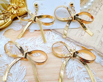 2/4/8 pcs Brass Bowknot Charms w/Loop, Coquette Bow Pendants, Elegant Snake Chain Ribbon Charms, Herringbone Bows 18K Gold Plated 36x33mm