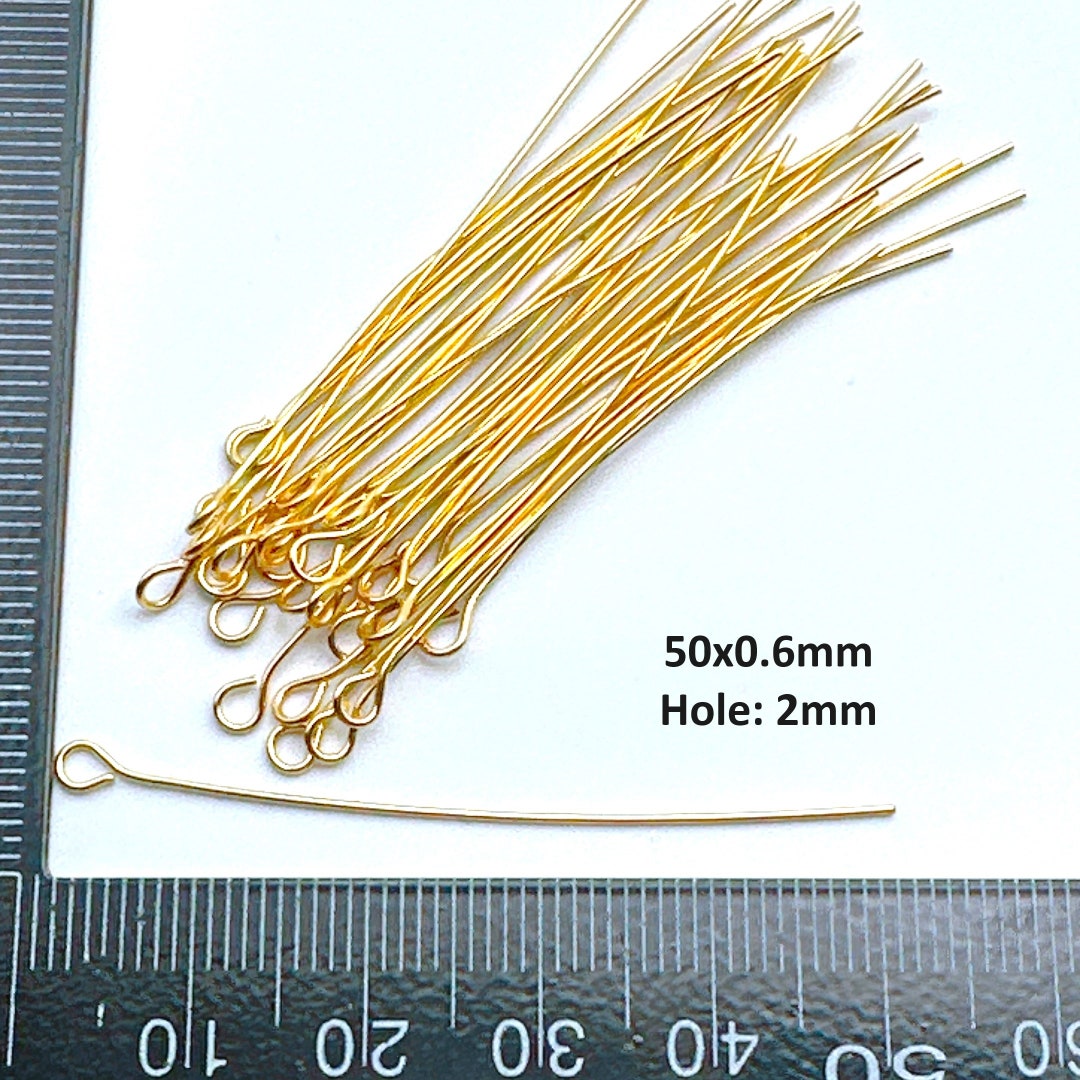 20 Pcs Stainless Steel Eye Pins 50x0.6mm Hole 2mm Real 18 K Etsy