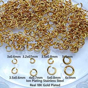 20/50/100pcs Ion Plating(IP) 304 Stainless Steel Open Jump Rings, Real 18K Gold Plated, DIY Jewelry Making Supplies, Jewelry Components
