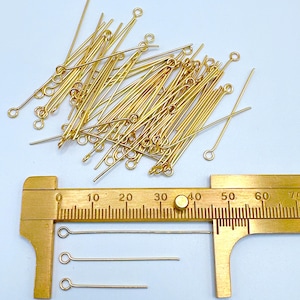 20/50/100pcs Stainless Steel Eye Pins, Real 18K Gold Plated, 25mm / 35mm / 45mm, 0.7mm Wire, 1.8mm Loop, Jewelry Making Supplies