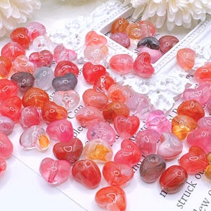 40/100pcs Pink Red Mixed Color Heart Shape Marble Beads 10x12.5x9mm, DIY Jewelry Bracelets, Earrings, Necklaces, Keychains, Hair Accessories