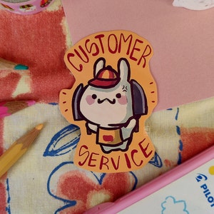Conejito de servicio al cliente: calcomanía brillante y divertida hecha a mano, linda y kawaii, idea de regalo divertida y tonta para decorar, regalo para trabajadores de servicio al cliente