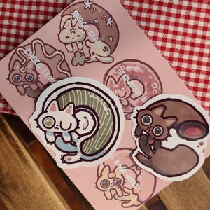 Set di adesivi per dolciumi a forma di gatti - set di adesivi lucidi kawaii fatti a mano per cibo per gatti, divertente idea regalo per scrapbooking e decorazioni, ciambelle a forma di gatti
