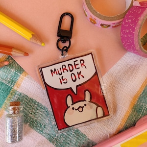 Questionable bunny acrylic keychain - cute acrylic double sided keychain, amazing gift idea and kawaii accessory to decorate your purse, bag