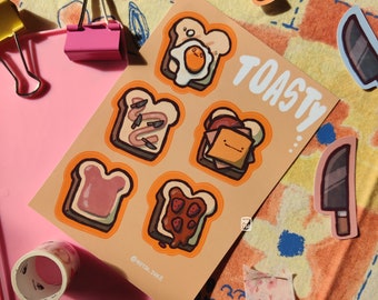 Toasty-stickervel - Leuk stickervel eten, kawaii domme stickers set, briefpapier voor liefhebbers van schattige culinaire kunst, leuk cadeau-idee