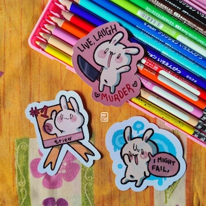 Juego de pegatinas Delulu: juego de 3 lindas pegatinas de conejito kawaii, idea de regalo para amantes de la papelería, regalo para parejas y amigos, amante de los conejitos