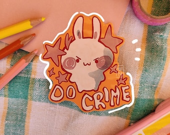 Do crime sticker - handmade cute kawaii glossy bunny sticker, fun idea for scrapbooking and decorating, gift for bunny lover, do crime bunny
