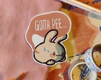 Bathroom panic bunny sticker - handmade cute kawaii glossy bunny sticker, gift for scrapbooking and decorating, gift idea for bunny lovers