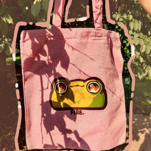 Fire frog tote bag - heath press print shopping and grocery bag; cute and kawaii bag for everyday tasks; gift idea for frog art lovers