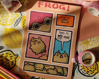 Frogs!! stickers sheet - Cute frogs sticker sheet, kawaii frog stickers set, stationery items for cute froggy lovers, fun gift idea