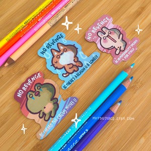 Set di adesivi "No Revenge" - set di tre adesivi lucidi kawaii fatti a mano, divertente idea regalo per scrapbooking e arte kawaii divertente e carina.