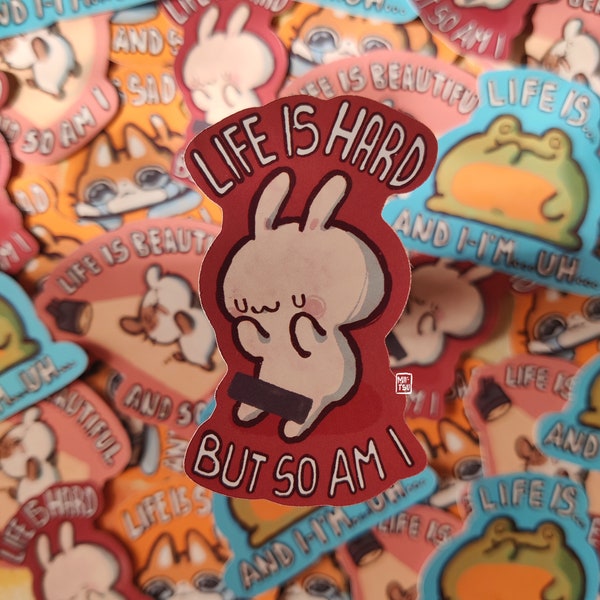 Life is... bunny - handmade kawaii cute glossy bunny sticker, fun gift idea for bunny lovers perfect for scrapbooking and decorating