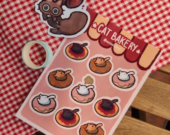 Cat bakery stickers sheet - Cute cat sticker sheet, kawaii food stickers set, stationery items for cute cat lovers, fun gift idea with cats