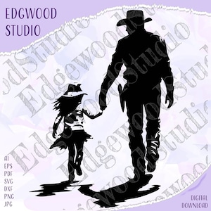 Padre, Hija, Sombrero, Occidental, País, Padre, Niño, Descarga Digital, Cricut, Silueta, Cortar Archivo, Vector, Ai, Esp, Pdf SVG Dxf PNG JPG