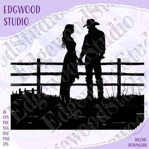 Pareja occidental, Amor, Vaquera, Vaquero, Sombrero, País, Rodeo, Digital, Cricut, Silueta, Cortar archivo, Vector, Ai, Esp, Pdf, SVG, Dxf, PNG, JPG