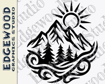 Cordillera tribal SVG: archivo de corte vectorial de naturaleza al aire libre (descarga digital).