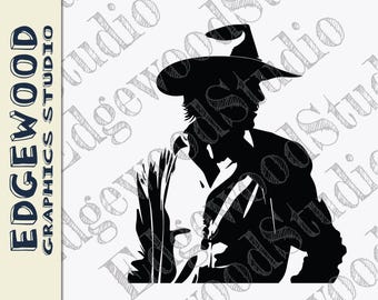 Silueta de vaquero: Perfil de rodeo del oeste - Archivo de corte (Descarga digital)