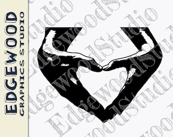 Siluetas de pareja con manos y corazones SVG (descarga digital)