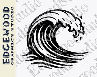 Ola del océano en cresta, ola en cresta, agua fluyendo, arte lineal, digital, Cricut, silueta, archivo de corte, vector, Ai, Esp, PDF, SVG, Dxf, PNG, JPG