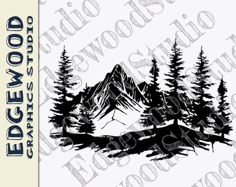 Diseño de cordillera con pinos: Archivo vectorial (descarga digital)