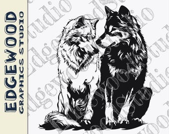 Pareja de lobos, compañeros SVG, Cricuit, archivo de corte de silueta (descarga digital)