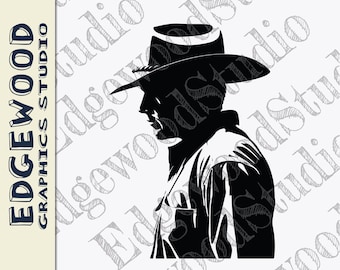 Silueta de vaquero: Perfil de rodeo del oeste - Archivo de corte (Descarga digital)