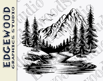Diseño de cordillera y valle fluvial: archivo vectorial (descarga digital)