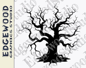 Árbol fantasmal, roble embrujado, SVG espeluznante de Halloween (descarga digital)