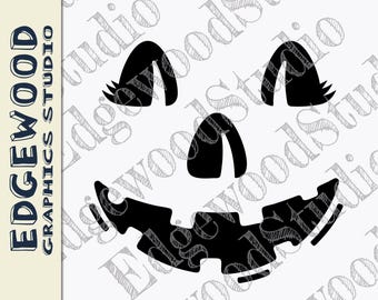 Plantilla para tallar calabaza con cara sonriente y pestañas (descarga digital)