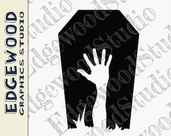 Plantilla para tallar calabazas, cementerio y mano de zombi