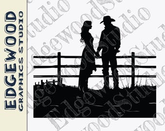 Casal Ocidental SVG: Amor de Cowboy e Cowgirl, Rodeio Country (Download Digital)