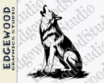 Archivo SVG, Cricut y Silhouette de un lobo aullando (descarga digital)
