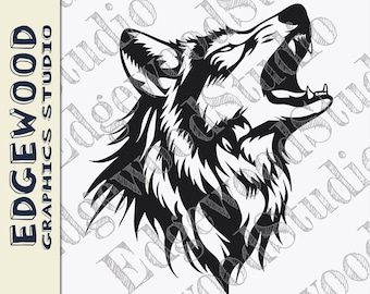 Majestuosa cabeza de lobo aullando (SVG, Cricut, Silhouette) (Descarga digital)