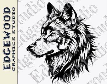 Cabeza de lobo majestuosa, SVG, Cricut, archivo de corte de silueta (descarga digital)