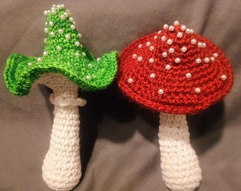 2 Crocheted Beaded Mushrooms