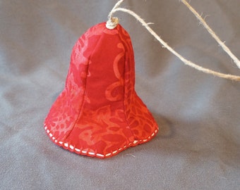 Hanging Bell Ornament Red Batik Fabric