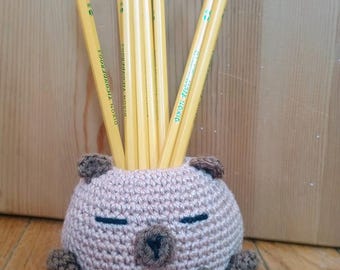 Hand Crocheted Capybara Vase: Mini Desk Organizer, Animal Decor