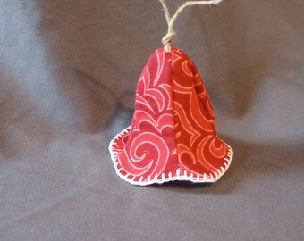 Hanging Bell Ornament Red Swirl Fabric