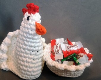 Crocheted White Chicken Basket