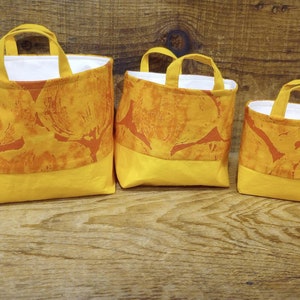 Set of 3 Nesting Fabric Baskets Orange Batik