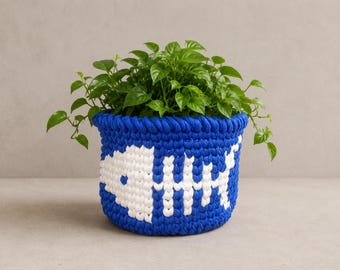 Blue Fish Skeleton Basket