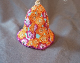 Hanging Bell Ornament Orange and Purple Batik Fabric