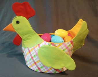 Chicken Basket Green and Pink Plaid