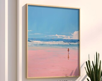 Coastal Pink Abstract Painting - Beach Girly Pink Boho Poster, Dorm Room Decor, Apartment Wall Art, Maximalist Pink Art, Coastal Wall Decor