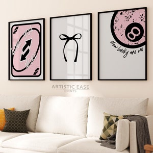 Love You More speelkaartprint, minimalistisch strikdecor, magische 8-ballenprint, girly kunst aan de muur, poster collegezaal, trendy esthetische afdrukbaar