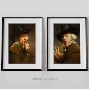 Funny Bathroom Art, Joseph Ducreux Humorous Renaissance Painting Set, Altered Portrait for Bathroom, Silly 18th Century Art, Toilet Artwork