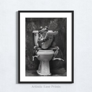 Funny Frog on Toilet Print: Humorous Bathroom Decor (Digital Download)