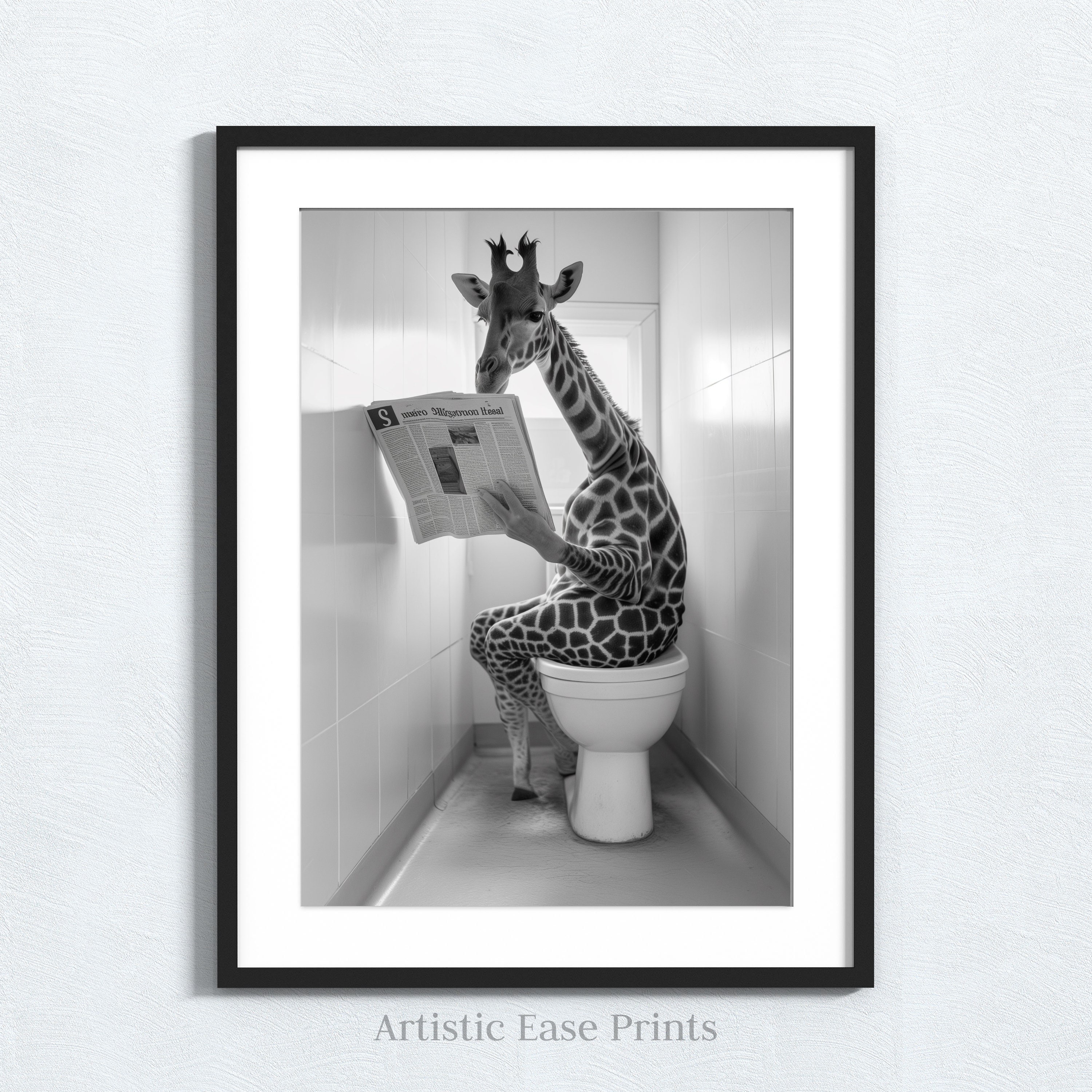 Funny Giraffe on Toilet Print: Animal Bathroom Poster (digital Download ...