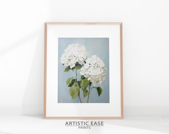Hydrangea Wall Art Print, White Hydrangea Poster, Hydrangea Wall Decor, Farmhouse Wall Art Prints, Flower Wall Art Printable,Hydrangea Paint