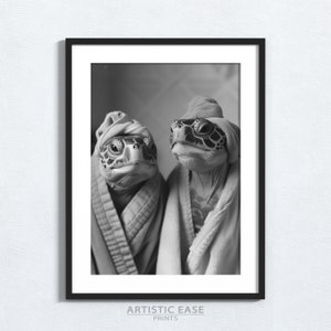 Turtle in Bathrobe, Animal Portrait Decor, Kids Bathroom Art, Funny Bathroom Print, Bath Time Art, Whimsy Animal, Toddler Bathroom Art